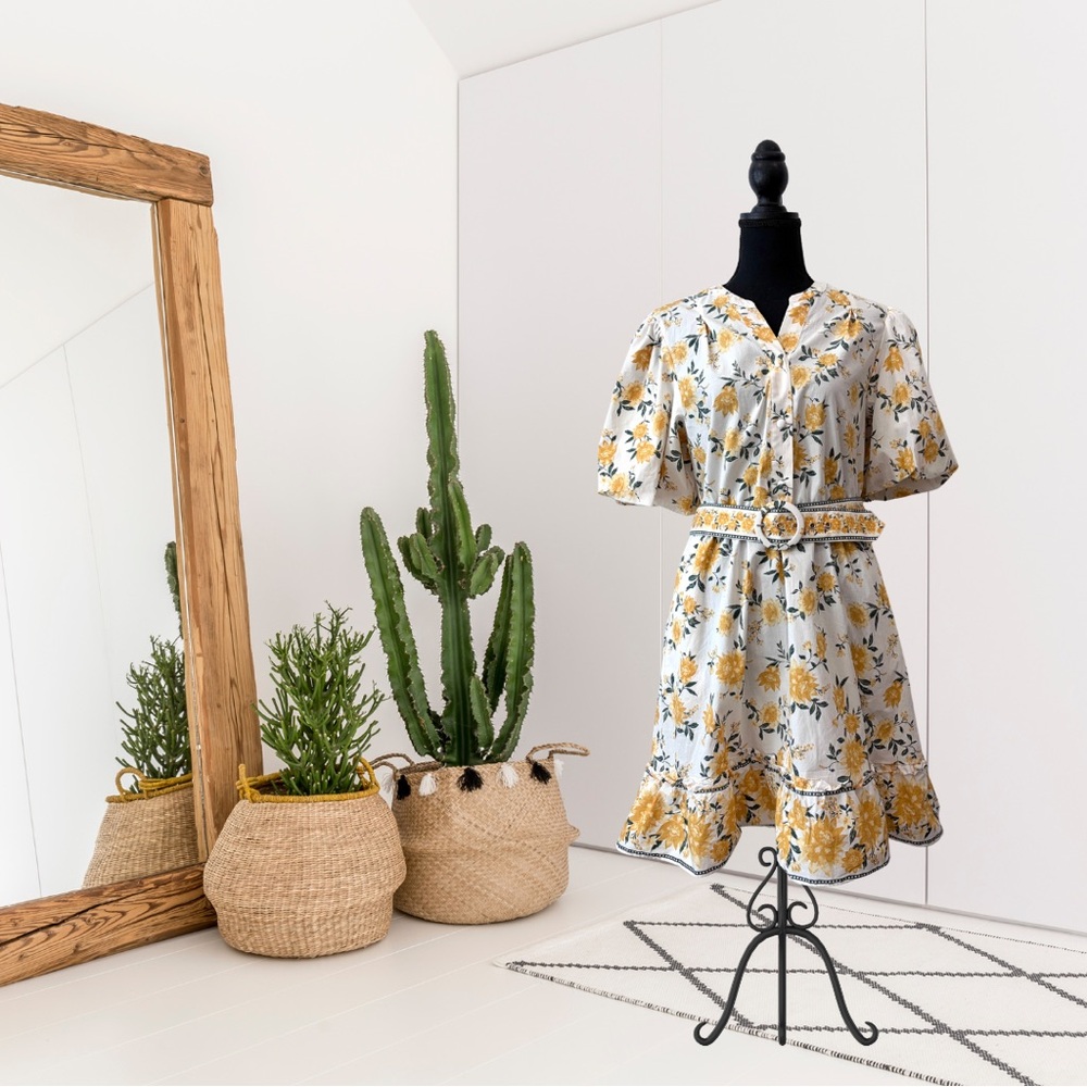 Joie Short Puff Sleeve Floral Belted Dress